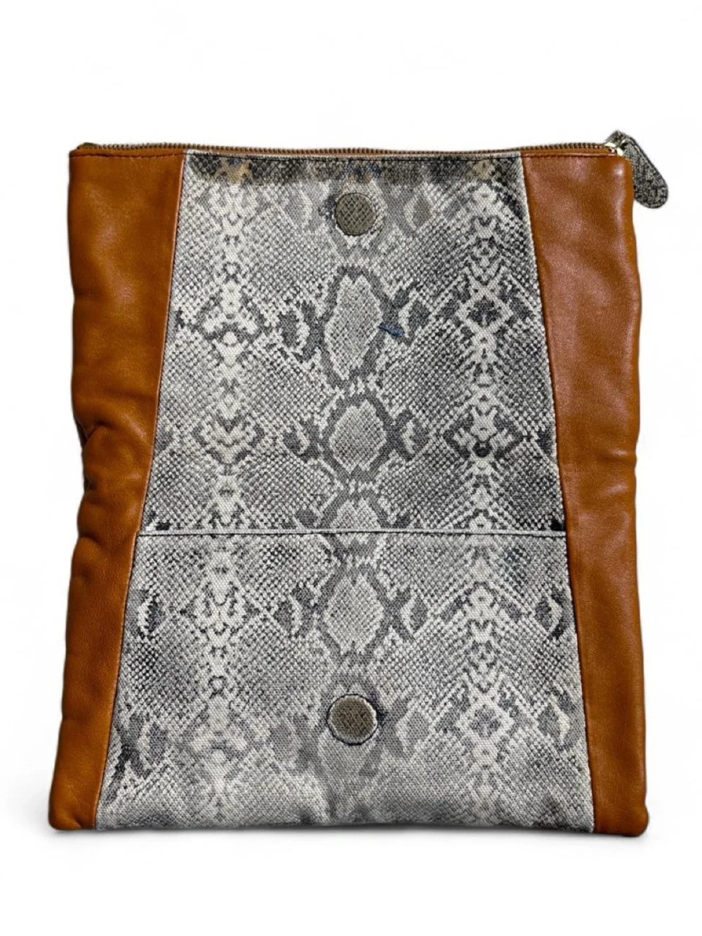 Y2K vintage Be & D leather and canvas snake print fold over clutch bag